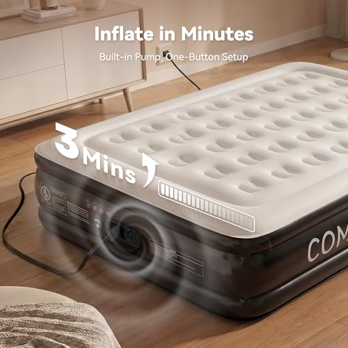 Queen Air Mattress with Built-in Pump, Waterproof Flocked Top