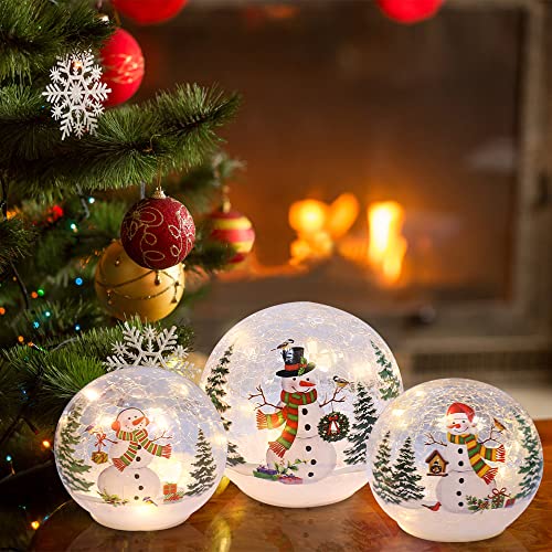 3-Piece LED Lighted Snowman Glass Globes with Timer - Christmas Decor