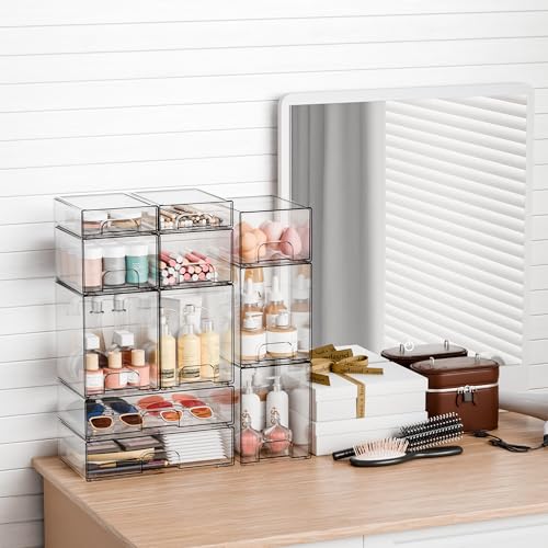 Yieach 4 Pack Clear Stackable Acrylic Storage Drawers 4.4'' Tall - Multi-Purpose Organizer