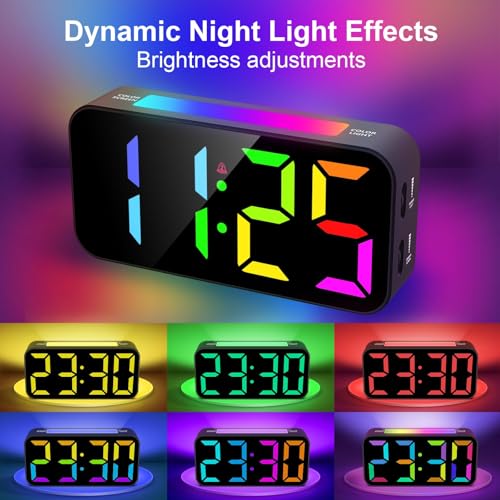 Loud Digital Alarm Clock for Heavy Sleepers with RGB Night Light & Large Display