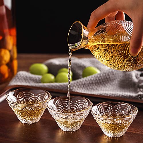 WINIAER Glass Sake Set with Warmer and Cups - Crystal Drinkware for Hot or Iced Sake
