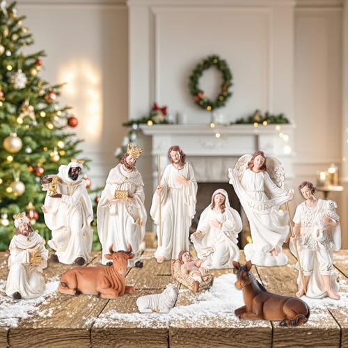 11-Piece Resin Nativity Scene Set - 8.4 Inch Christmas Tabletop Decor
