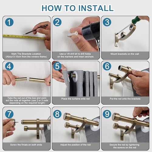 Adjustable Double Curtain Rod 72-144 Inch Gold with Bouquet Brackets