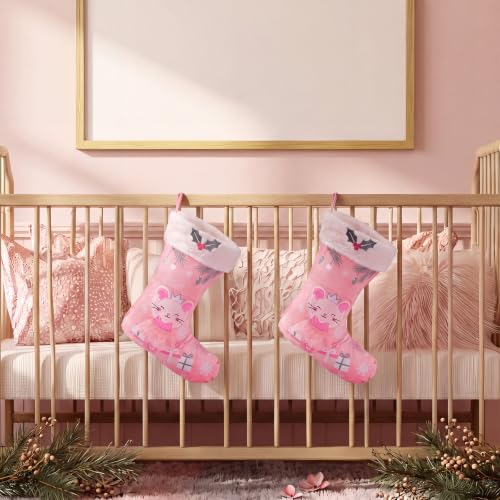 Pink Princess Christmas Stocking with Ballerina Mouse - 18 Inch Holiday Decor