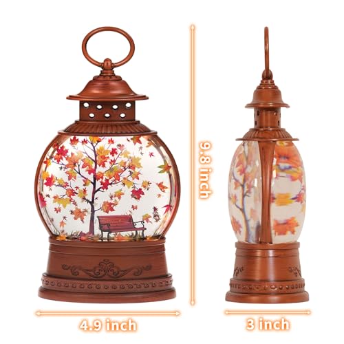 Lighted Autumn Snow Globe Lantern with Timer - Fall Thanksgiving Decor