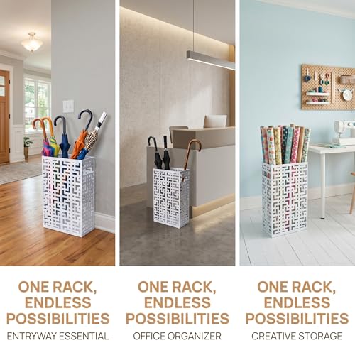 Modern Square Metal Umbrella Stand - Space-Saving Entryway Rack, White