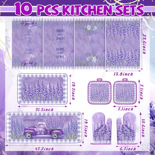 10-Piece Lavender Kitchen Set: Absorbent Towels, Oven Mitts, Rugs & Holders