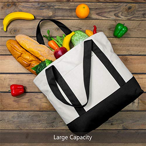 Heavy Duty Canvas Tote Bag with Top Zipper & External Pocket