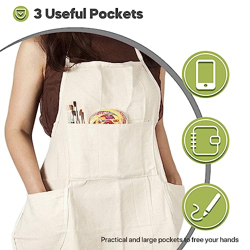 Professional 100% Cotton Canvas Bib Apron with 3 Pockets for Men and Women