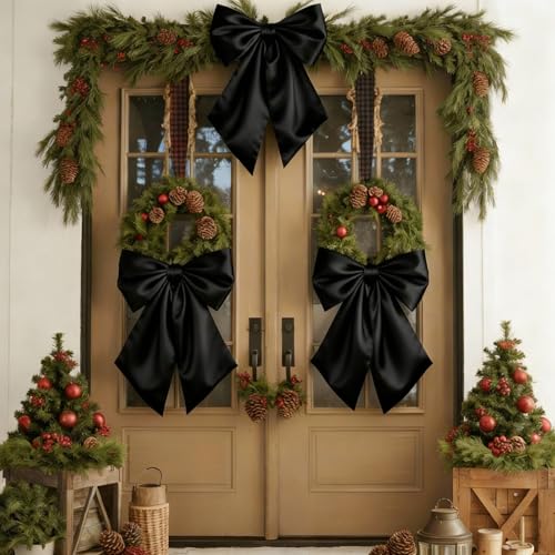 Froova 3-Pack 23x11 in Black Satin Bows for Wedding, Decor & Crib, Reusable