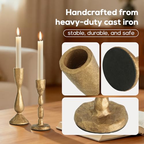 Novyxis Antique Brass Taper Candle Holders Set of 2 Vintage Iron Candlestick Gilt