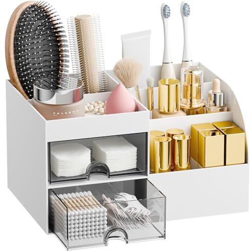 Fanado White Makeup Organizer with 2 Drawers and 5 Compartments – Vanity & Bathroom Storage