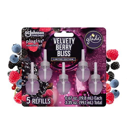 Glade PlugIns Refills Air Freshener, Scented and Essential Oils for Home and Bathroom, Velvety Berry Bliss, 3.35 Fl Oz, 5 Count