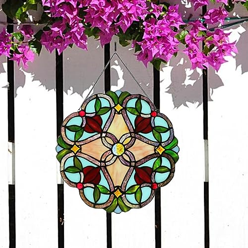12-Inch Vintage Floral Stained Glass Round Panel Suncatcher