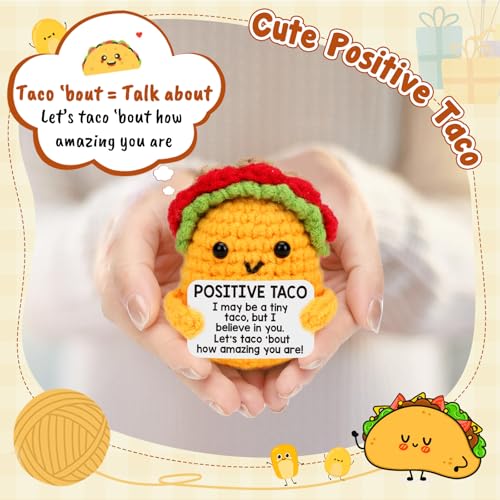 Mini Crochet Taco Gift with Positive Affirmation Card for Stress Relief