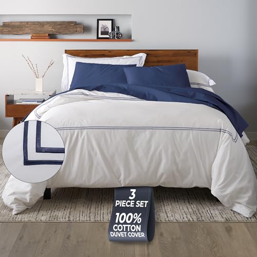 100% Cotton Percale Duvet Cover Set - Queen Size 3 Pieces with 2 Shams
