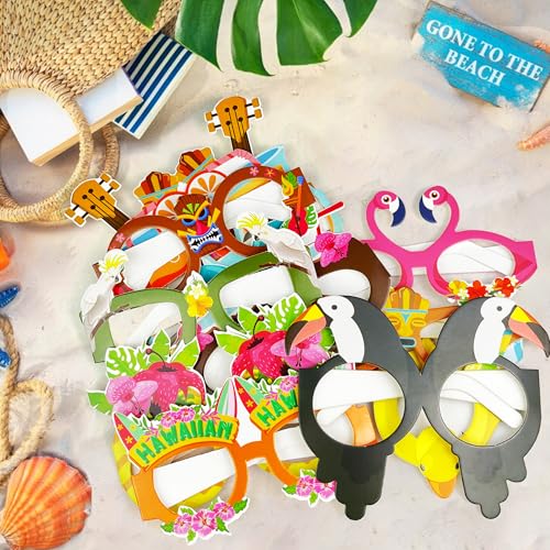 Hawaiian Theme Paper Eyeglasses - 12 PCS Tropical Party Props
