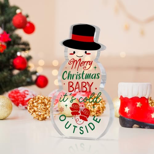 Pigort Christmas Snowman Acrylic Sign - Baby It's Cold Outside Holiday Decor, 5.1x2.9 Inches