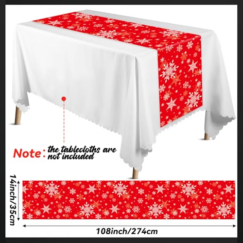 Red Snowflake 6-Pc Plastic Table Runners Set 14x108in for Christmas Party