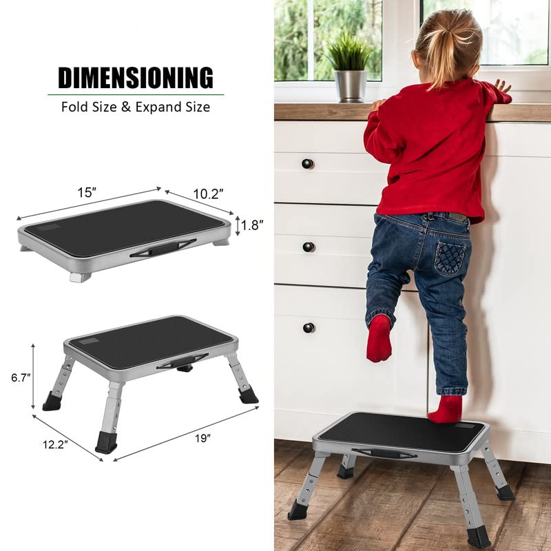 Adjustable Folding Step Stool with Non-Slip Platform - 330 lbs Capacity