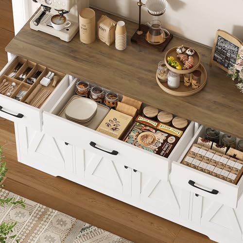 55" Farmhouse Kitchen Buffet Sideboard Cabinet with 3 Drawers & Doors