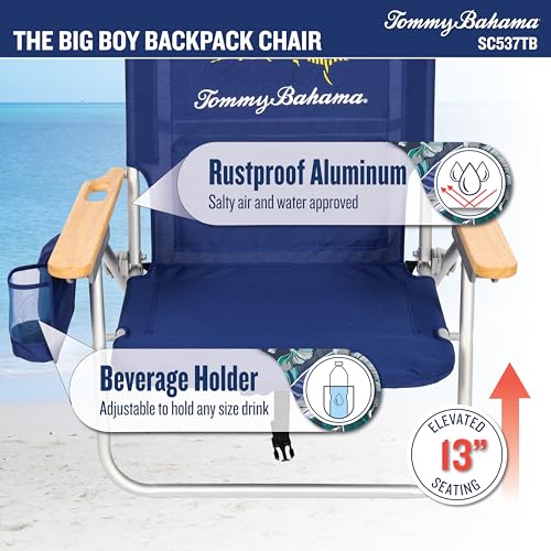 Wide Seat 4-Position Folding Backpack Beach Chair, 13-Inch High Seat, Navy