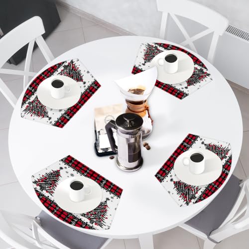 Buffalo Tree Christmas Placemats Set of 4 - Wedge & Round Holiday Table Decor