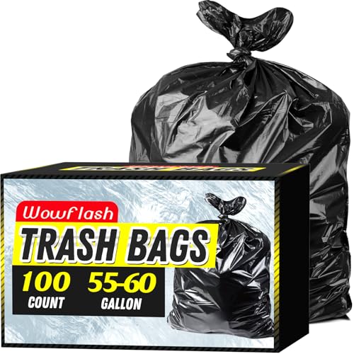 55-60 Gallon Commercial Trash Bags - 100 Pack Heavy Duty Can Liners