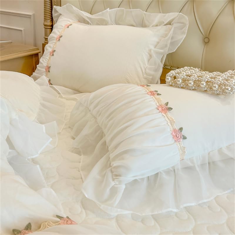 Queen Ruffle Lace Duvet Cover Set - 3-Piece White Coquette Bedding