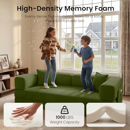 78.8" Convertible Futon Sofa Bed - Corduroy Floor Sleeper Couch, Green