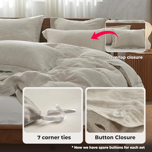 100% French Linen Duvet Cover Set - 3-Piece Embroidered Bedding (King)