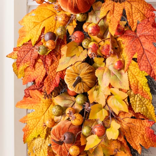 28-Inch Velvet Pumpkin Teardrop Swag with Pinecones and Berries