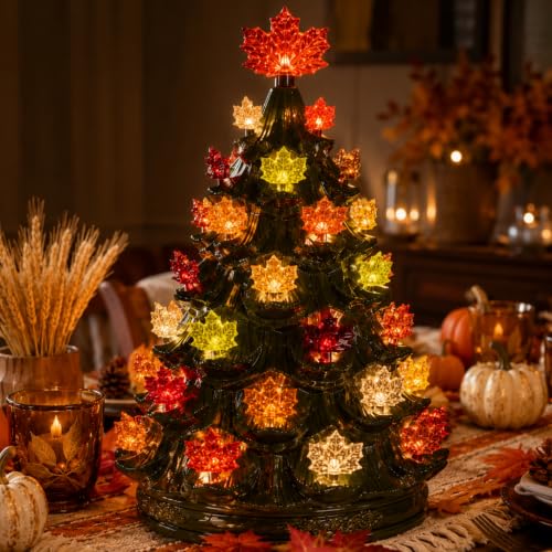 60 Pcs Maple Leaf Ceramic Tree Replacement Bulbs (5mm Stem, 6 Fall Colors)