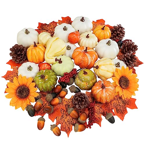 60-Piece Artificial Fall Harvest Decor Set with Pumpkins, Acorns & Pinecones