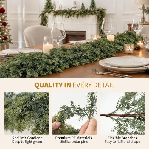 Senjie 6FT Real Touch Cedar Garland - Lush Christmas Decor, 6FT