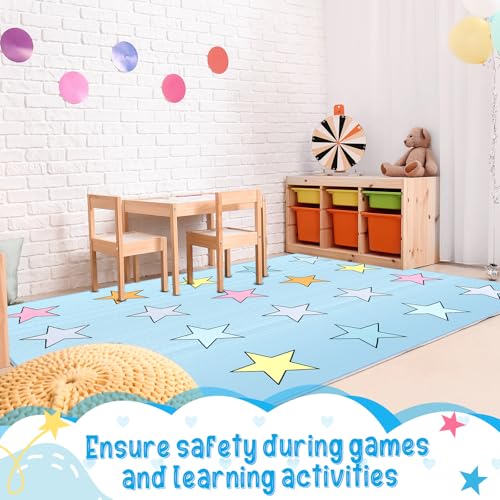 Large Classroom Rug 7.6 x 5 ft, Pastel Rainbow Educational Area Carpet