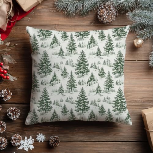 EUYTHNGYF Christmas Green Tree Toile de Jouy Throw Pillow Cover 18x18, Forest-2