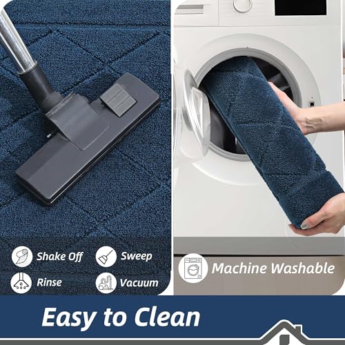 Non-Slip Dirt Trapper Door Mat 20" x 32" - Washable Entryway Rug, Navy Blue