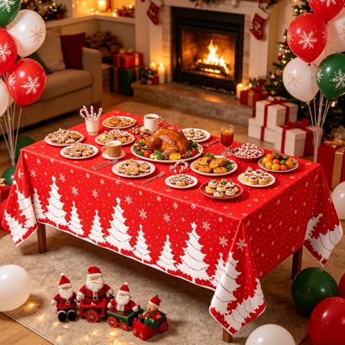 Dvaorc 4 Pack Christmas Tablecloths 51x86 Inch Holiday Snowflake & Tree Design