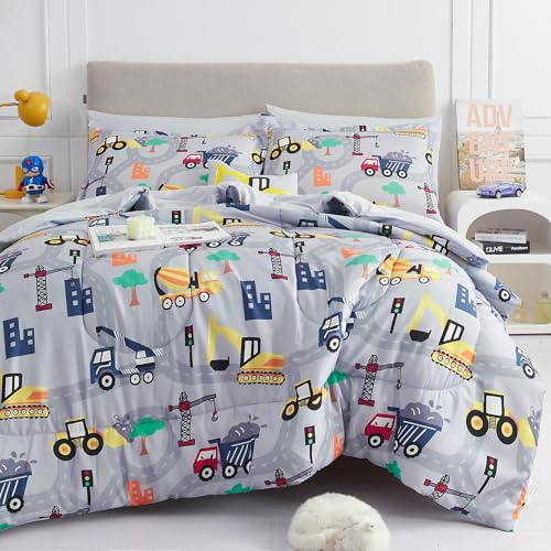 6-Piece Excavator Twin Comforter Set for Kids - Soft Microfiber Bed in a Bag