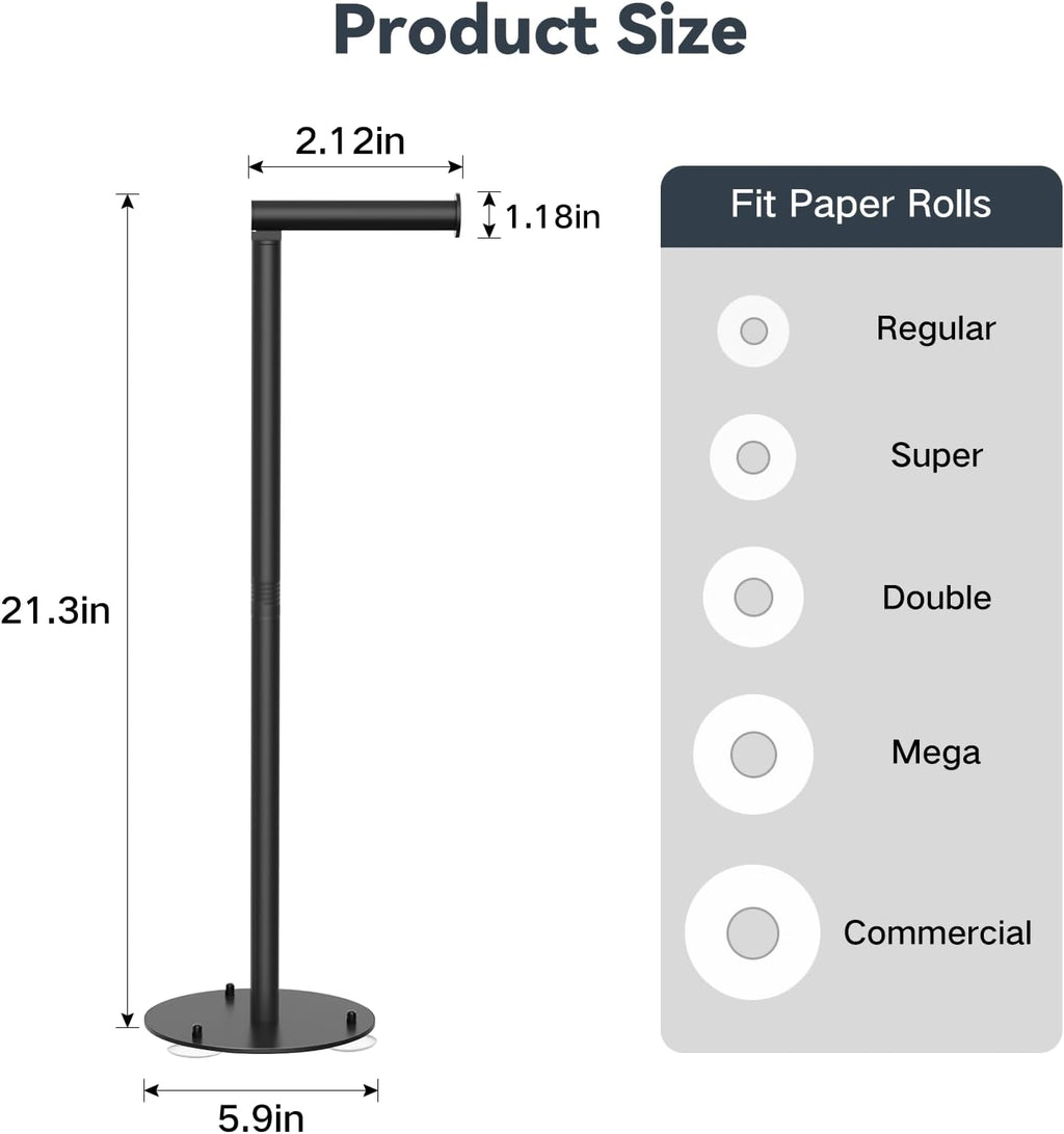 SetSail Toilet Paper Holder - Free Standing Stainless Steel Design with Suction Cups | Black