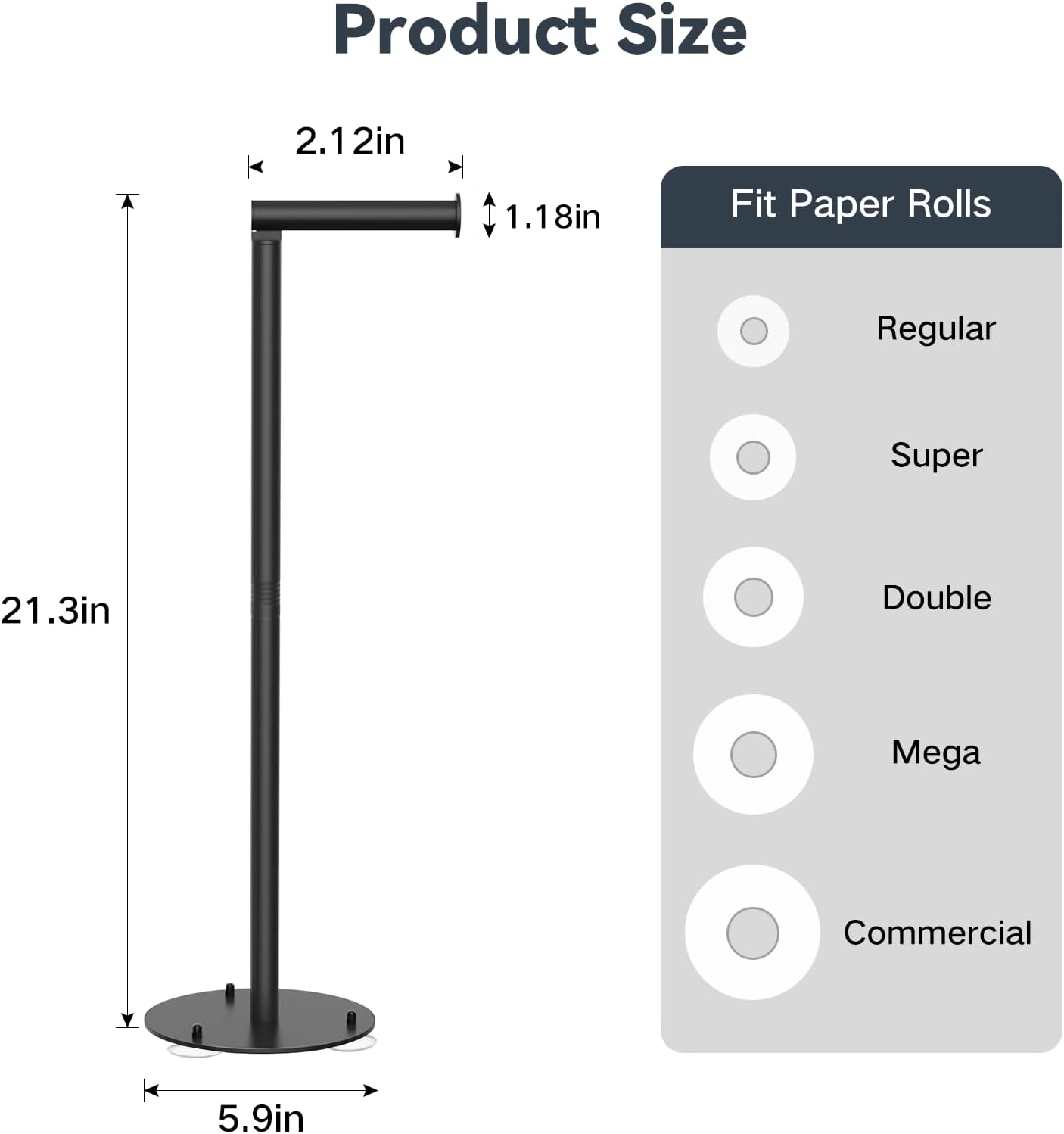 SetSail Toilet Paper Holder - Free Standing Stainless Steel Design with Suction Cups | Black