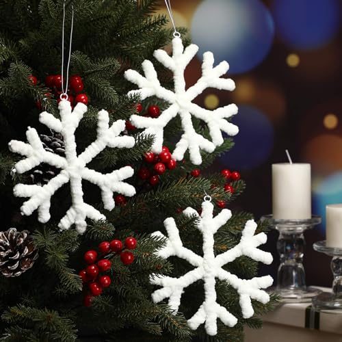 Remagr 4 Pack 6-Inch Snowflake Christmas Ornaments - Classic White Holiday Decor