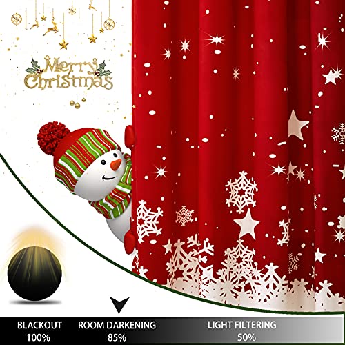 CAROMIO Christmas Velvet Curtains 2 Panels Set 52W x 84L Red Snowflake, Living Room