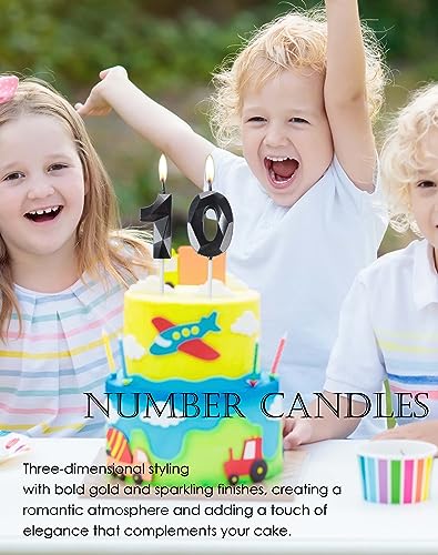 Black Number 12 Birthday Candles - 3D Diamond Cut Cake Topper Decoration