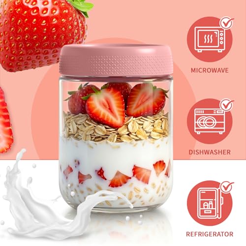 16 oz Glass Mason Jars with Airtight Lids - 6 Pack Overnight Oats Containers