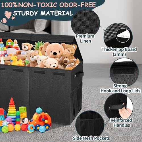 Extra Large Toy Box with Lids & Dividers - Collapsible Storage Bin, Black