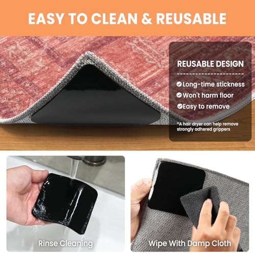 Non-Slip Rug Grippers, 8-Pack 4x4 Inch Reusable Adhesive Carpet Tape
