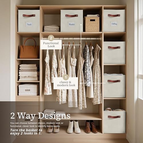 Fabric Storage Cubes 10.5 Inch with Labels Beige 6 Pack