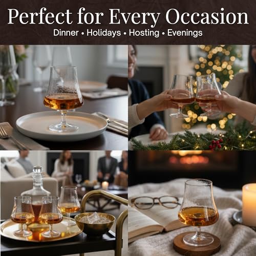 Bec's Designs Premium Brandy Snifter Glasses Set - 8oz Heavy-Base Stemware for Cognac & Whiskey
